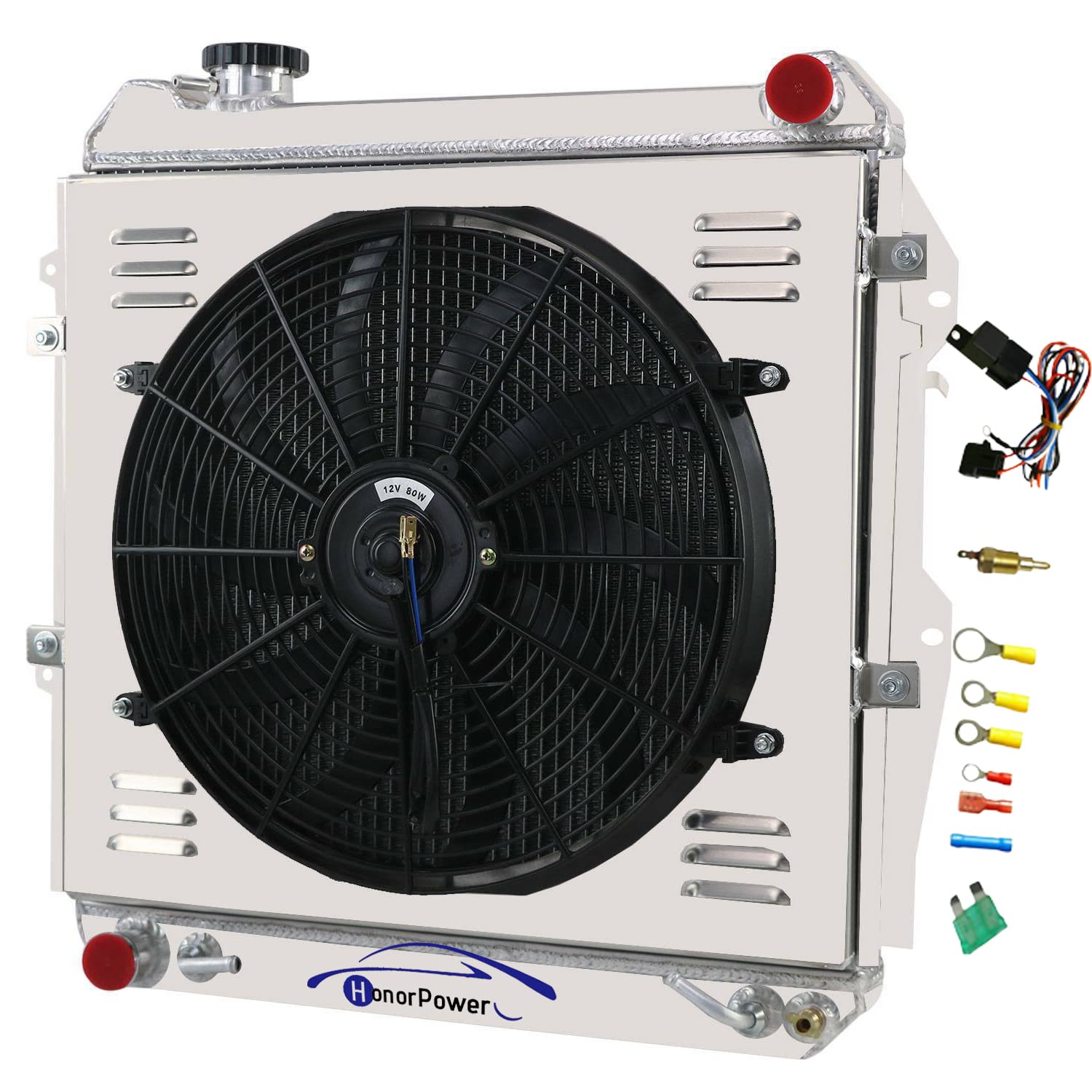 High-Performance 4-Row All-Aluminum Radiator for 1988-1995 Toyota Pickup & 4Runner SR5 3.0L V6 - Direct Fit Replacement with Cooling Fan Shroud & Relay Kit - Perfect for Off-Roading, Towing, and Hot Weather Driving