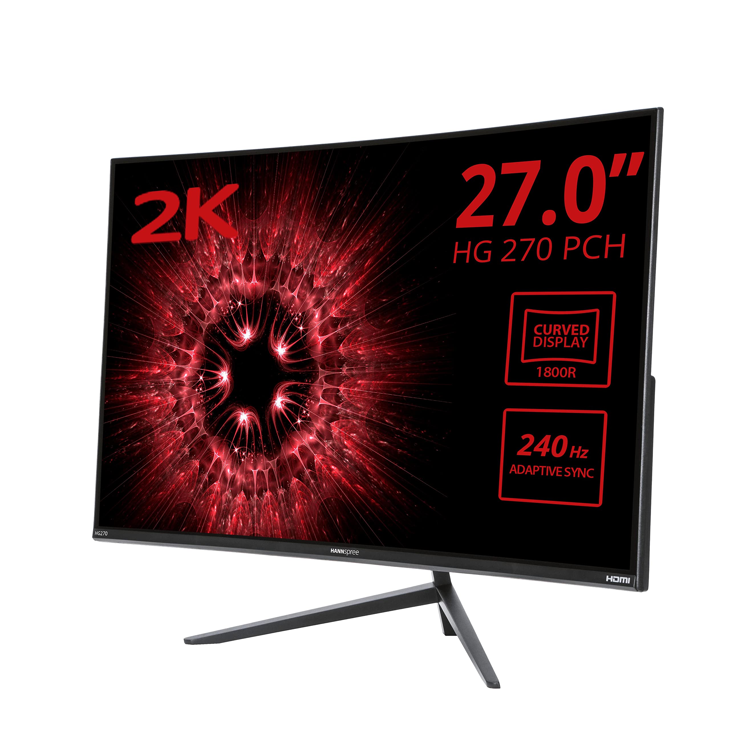 HANNSPREE 27 Inch Curved Gaming Monitor - 68.6cm HG270PCH, 16:9 VA Panel, HDMI & DP Ports for PC & Console Gaming | Perfect for Home Office & Esports Setup