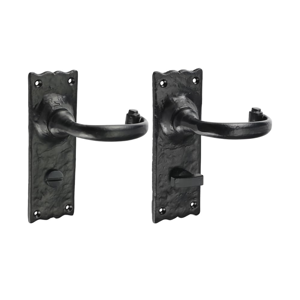 Vintage Black Bathroom Door Lock Handle Set - 2 Pack (155 x 54mm) - Classic Antique Design for Home, Office & Hotel Bathroom Security