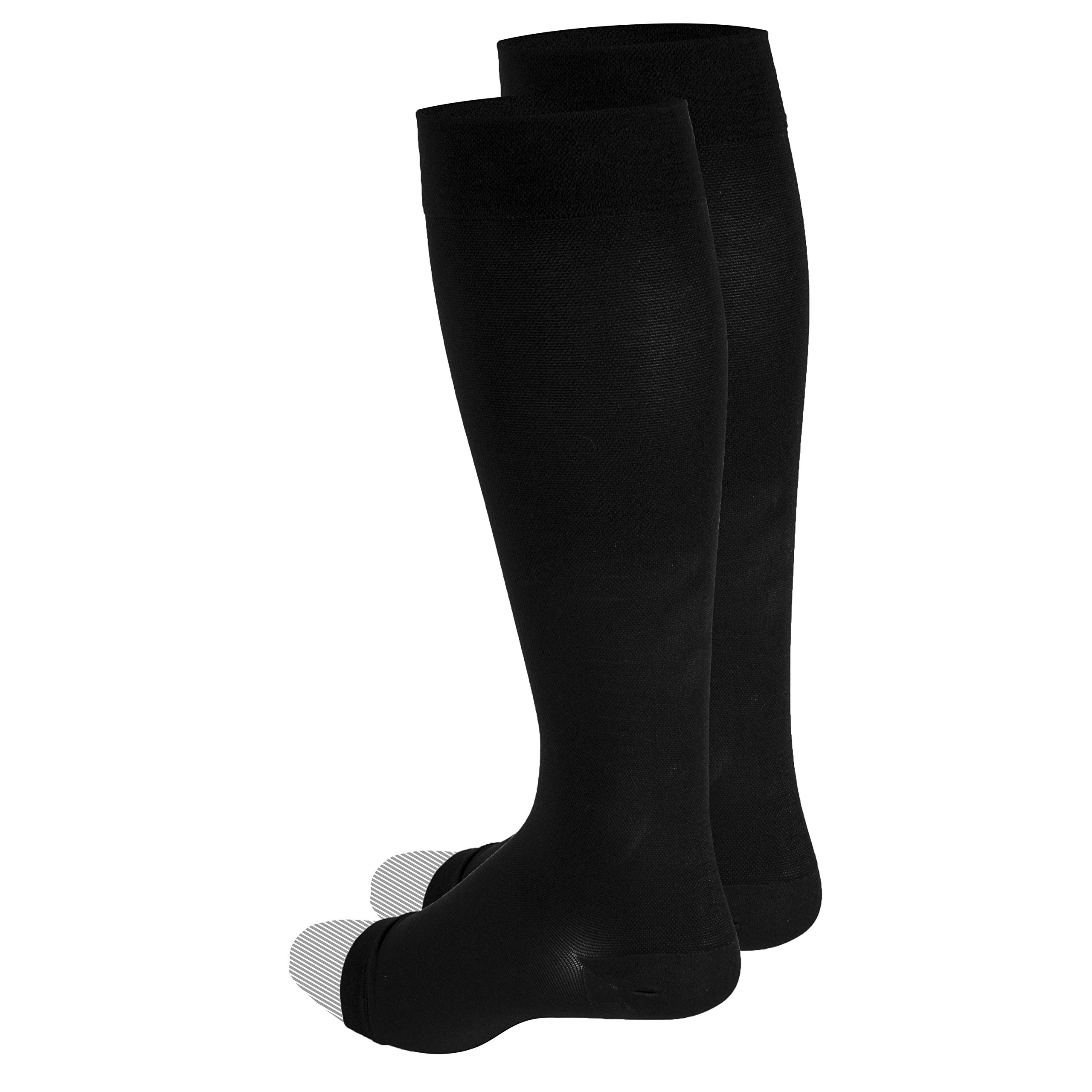 Truform 20-30 mmHg Medical Compression Socks - Aloe Infused Microfiber Knee High Open Toe Stockings for Women & Men (Black, Small) - Ideal for Circulation Support, Varicose Veins & Travel Comfort