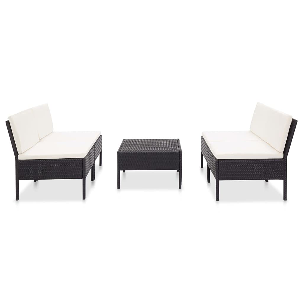 5-Piece Black Poly Rattan Patio Sectional Sofa Set with Cushions - Outdoor Garden Furniture for Terrace, Backyard & Poolside Relaxation
