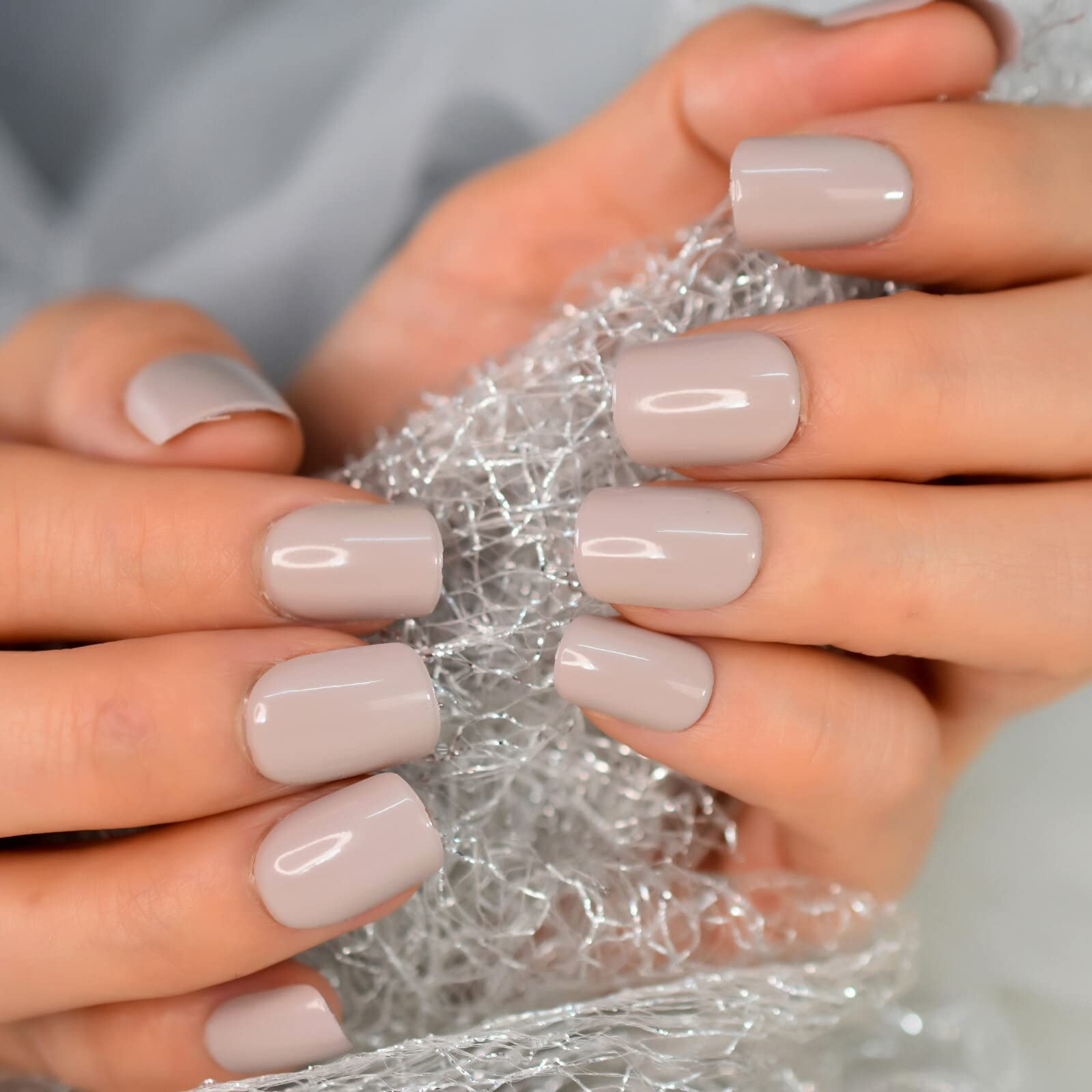 Natural Nude Glossy Press on Fake Nails - Medium Round Full Cover Short False Nails for Women & Girls - Perfect for Daily Wear, Salon Visits, and Special Occasions