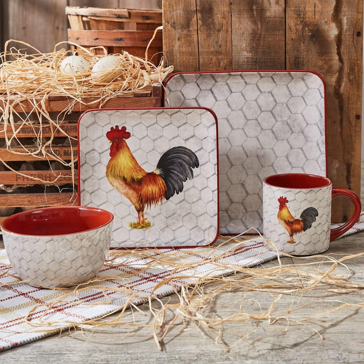 Farmhouse Rooster Canape Plate Set - Rustic Appetizer Serving Platter for Farmhouse Decor, Parties, and Holiday Entertaining