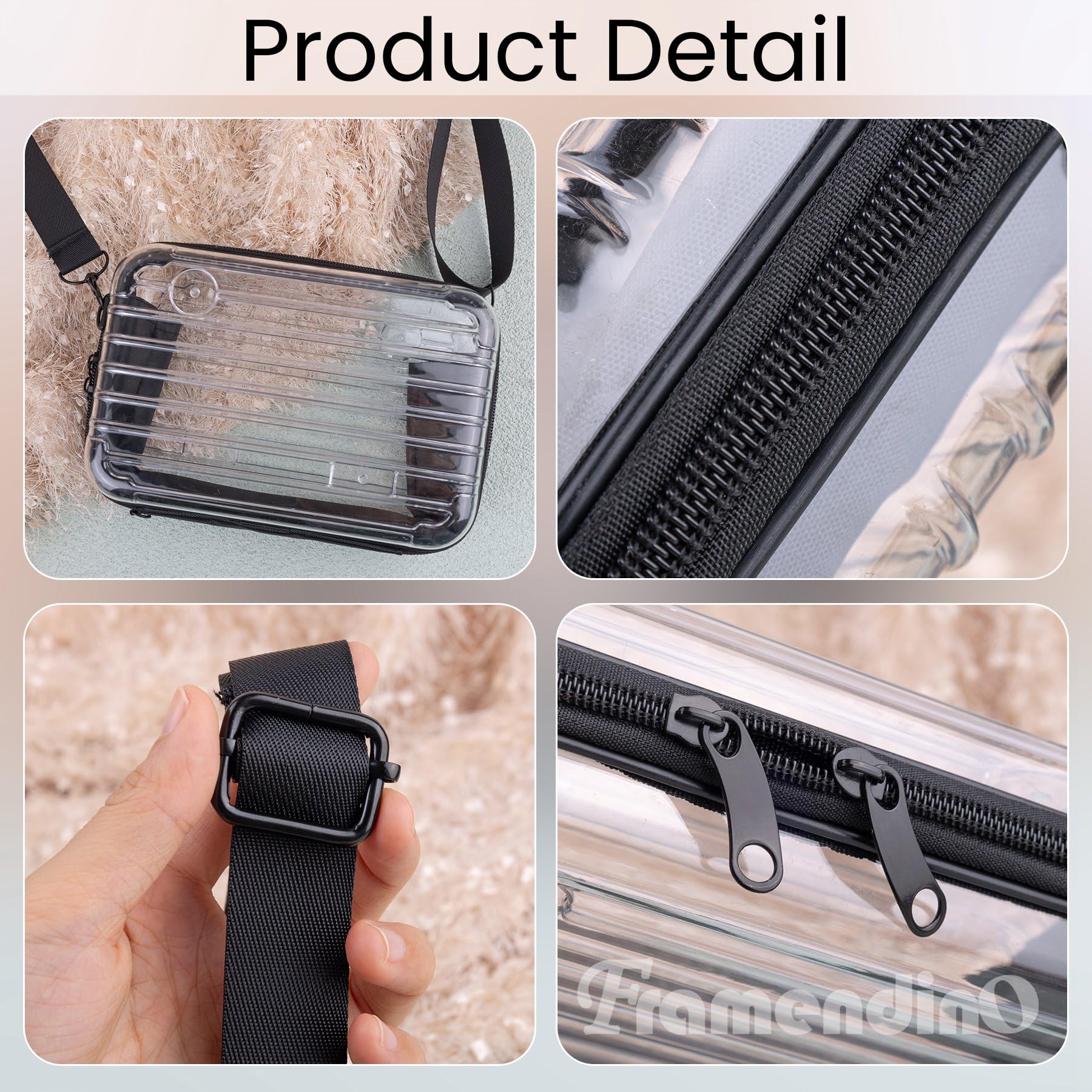 8 Inch Clear Hard Shell Cosmetic Case - Travel Toiletry Bag with Detachable Shoulder Strap & Grip Rope - Waterproof Makeup Organizer for Women - Perfect for Air Travel, Gym, and Daily Essentials Storage