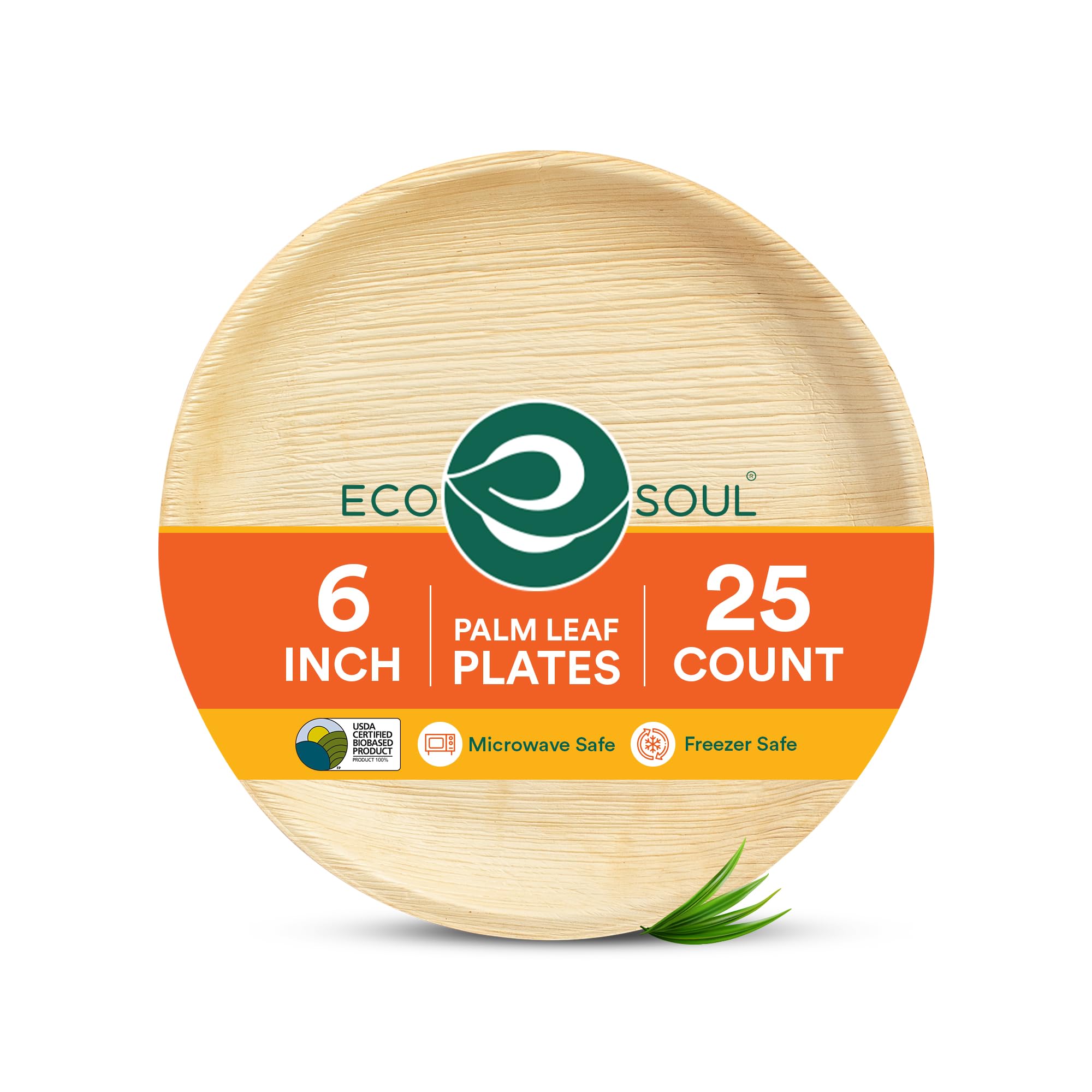 ECO SOUL 6-Inch 25-Pack Biodegradable Areca Palm Leaf Plates - Eco-Friendly Disposable Round Plates for Parties, Weddings & Events (15 cm) - Perfect for Outdoor Picnics, BBQ Gatherings & Sustainable Celebrations