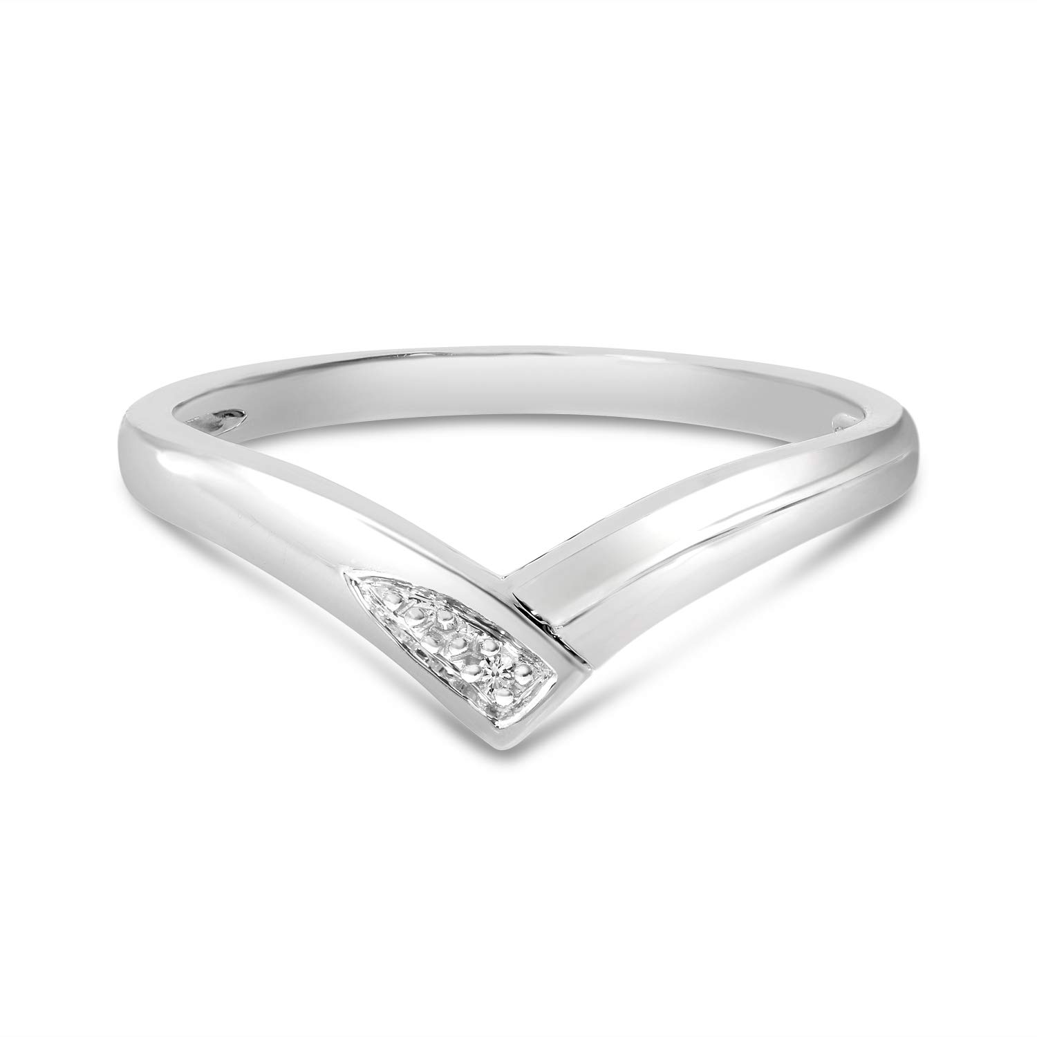 10K White Gold Diamond Chevron Ring for Women - Elegant Stackable Wedding Band, Anniversary Gift, or Everyday Jewelry - Perfect for Bridal, Engagement, or Special Occasions