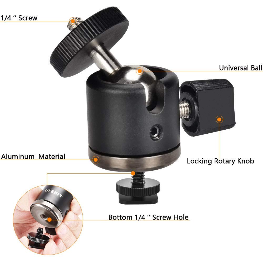 UTEBIT Mini Ball Head Tripod Mount - 360° Rotatable Aluminum Ballhead with 1/4