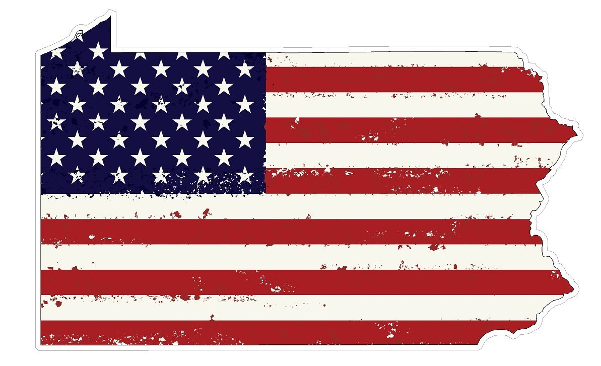 Pennsylvania State J39 Premium Distressed Flag Vinyl Decal - American State Pride Sticker for Cars, Trucks, Windows, Laptops - USA Flag Black & White Design - Waterproof 5 Inch - Perfect for Car Decals, Laptop Skins & Home Decor