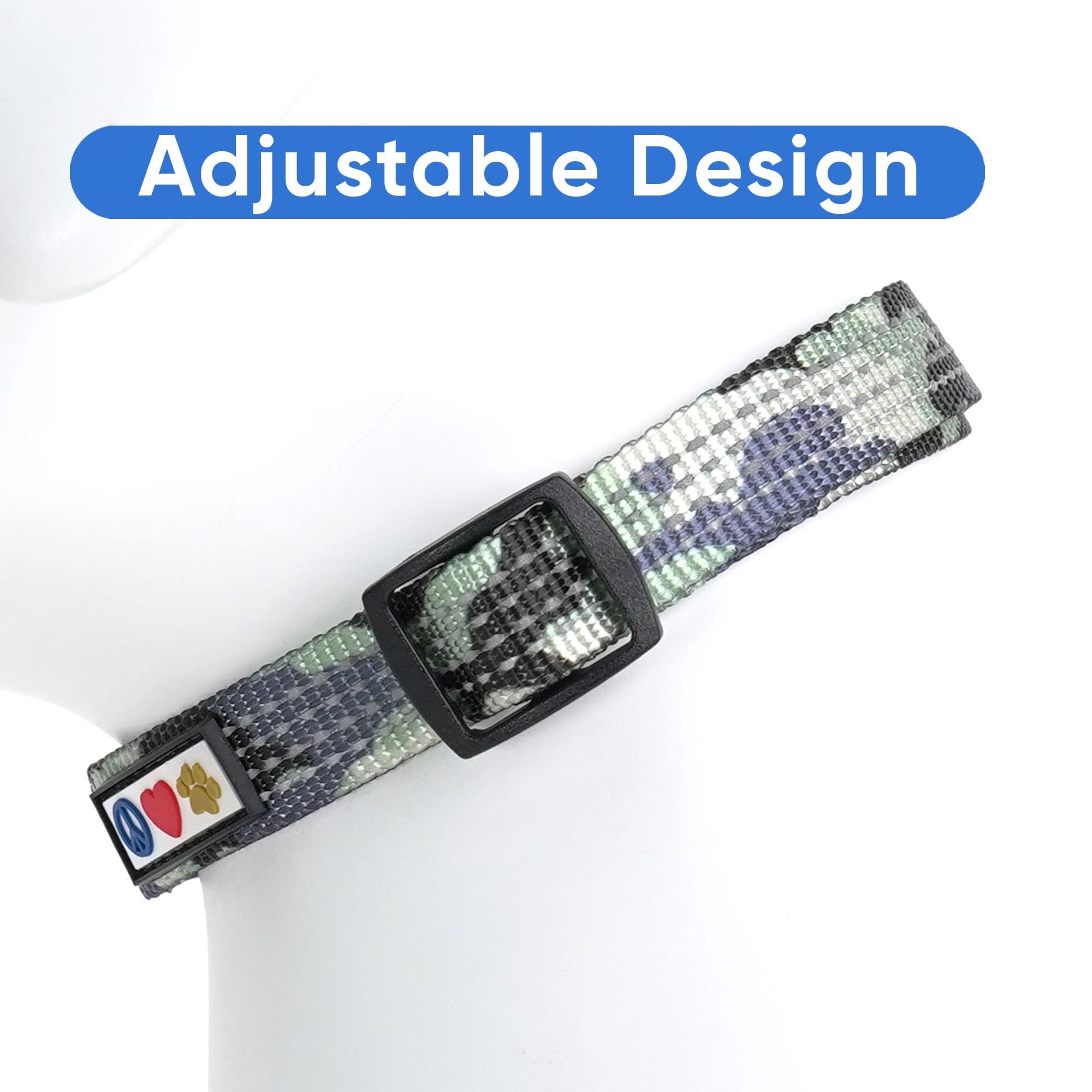 Pawtitas Reflective Adjustable Dog Collar for Small Dogs & Puppies - Camouflage Grey Pet Collar with Safety Reflective Strips | Perfect for Night Walks, Outdoor Adventures & Training Sessions