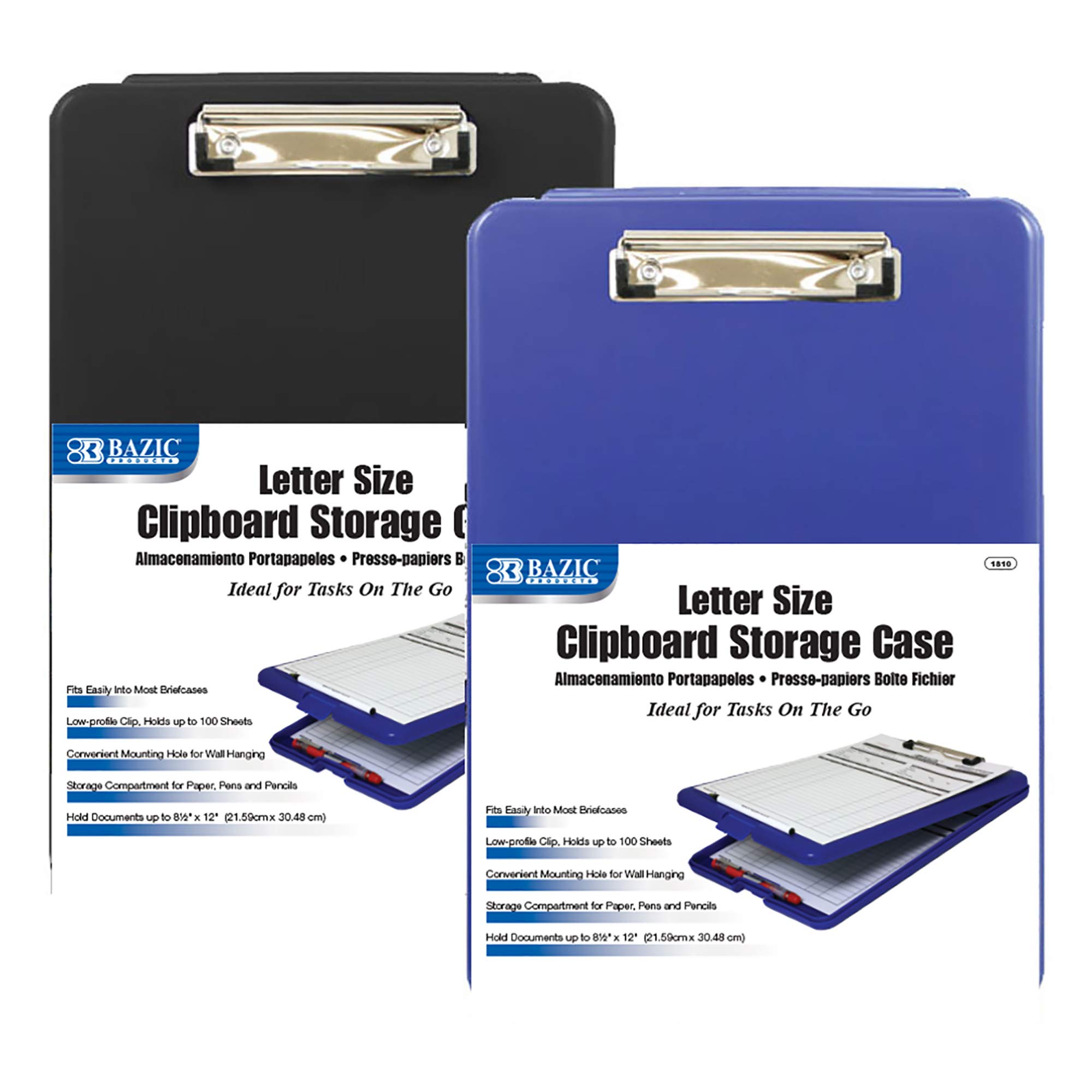 BAZIC Plastic Clipboard Storage Case - A4 Letter Size Briefcase Box for Business, Travel, School, Teacher, Artist & Student - 12-Pack (Black & Blue) - Perfect for Office Organization & Classroom Supplies