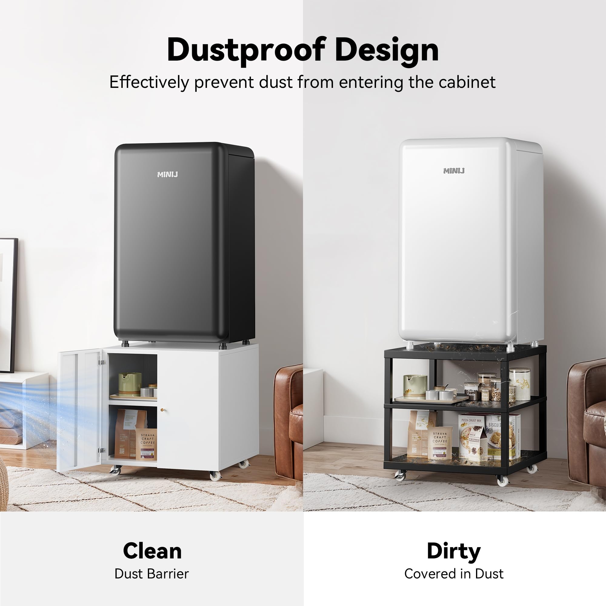 INMOZATA Adjustable Metal Fridge Cabinet with Wheels & Storage Shelves - 23.62