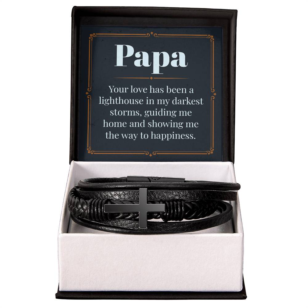Men's Leather Bracelet with Cross Pendant - Thoughtful Gift for Dad, Father's Day, Birthday & Christmas | Religious Jewelry for Christian Men