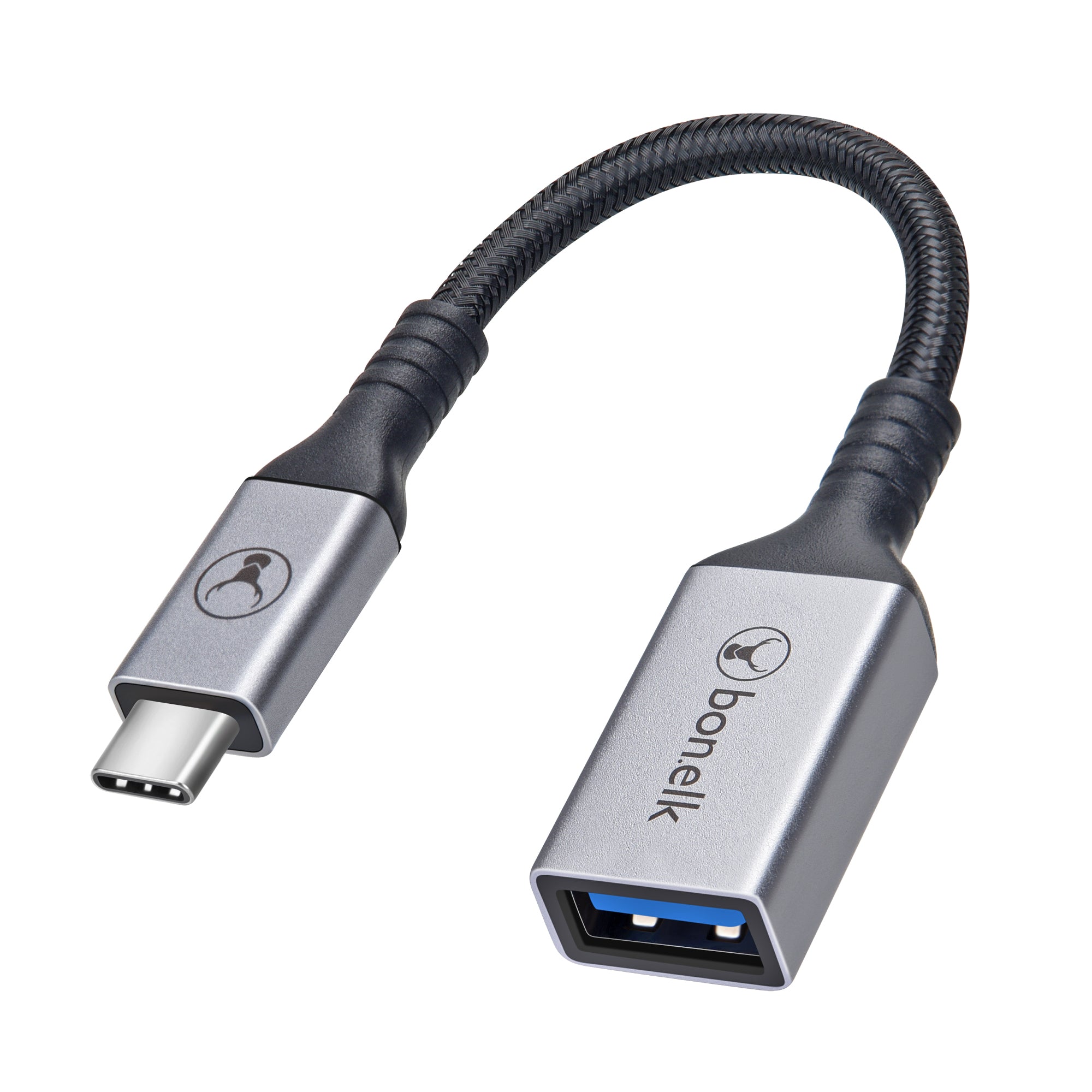 Bonelk USB C to USB A Adapter 15cm - Space Grey - High Speed Data Transfer & Charging - Compatible with MacBook, iPad, Samsung Galaxy - Perfect for Travel, Office & Home Use