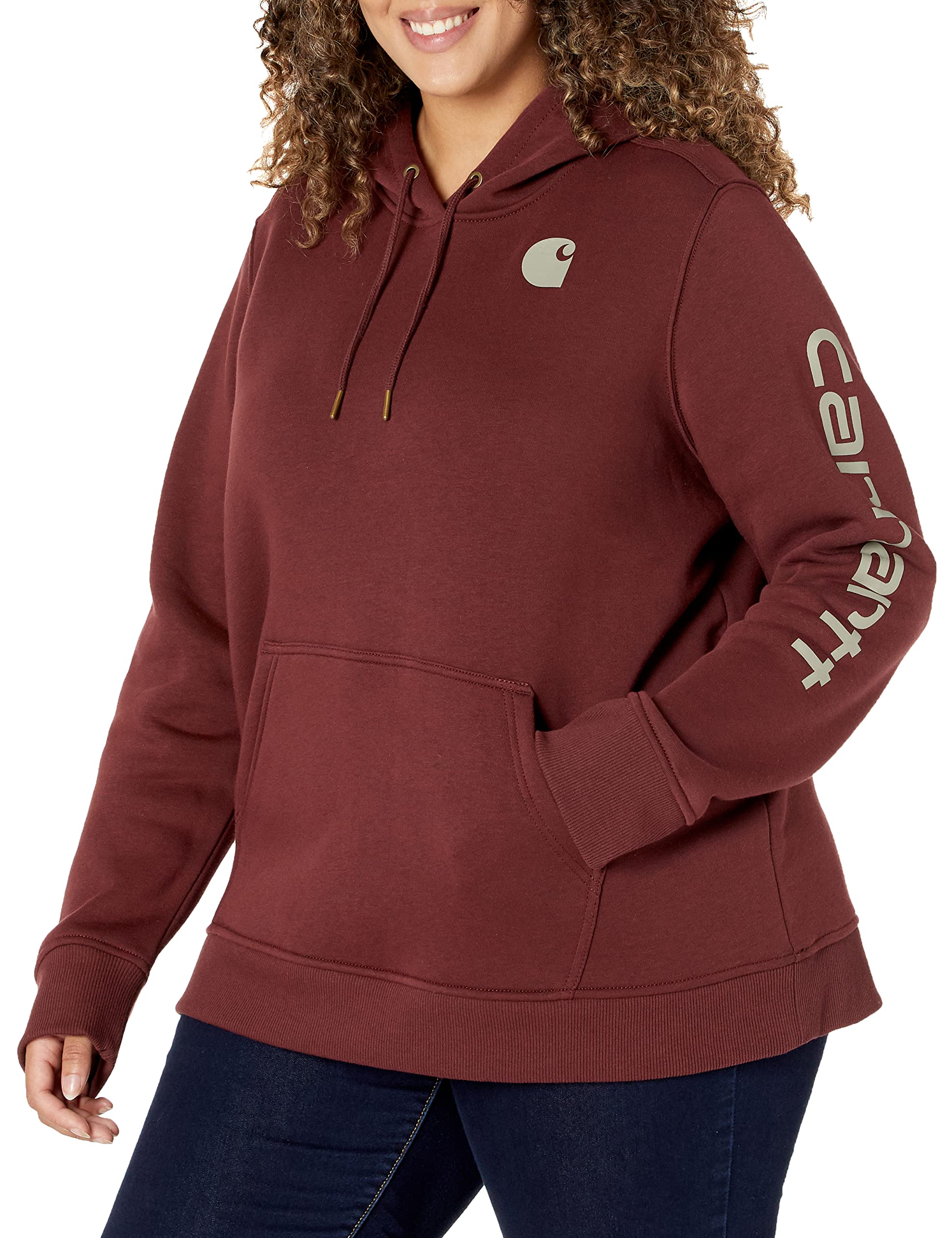 Carhartt Women's Relaxed Fit Midweight Logo Sleeve Graphic Sweatshirt - Cozy Casual Pullover for Work, Outdoor & Everyday Wear