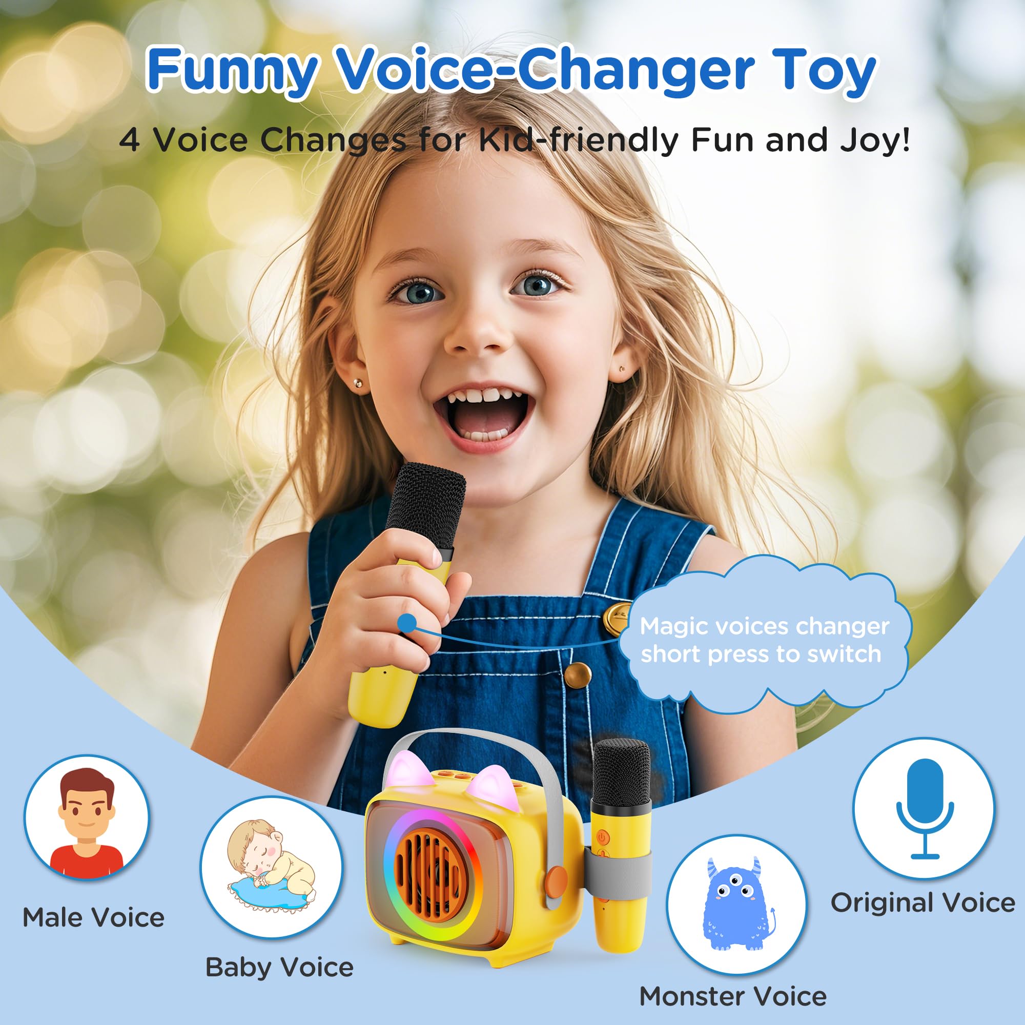BIGASUO Portable Bluetooth Karaoke Machine for Kids with 2 Wireless Microphones & LED Lights - Mini Speaker for Home Parties, Birthday Gifts for Girls & Boys | Perfect for Singing, Dancing & Family Entertainment