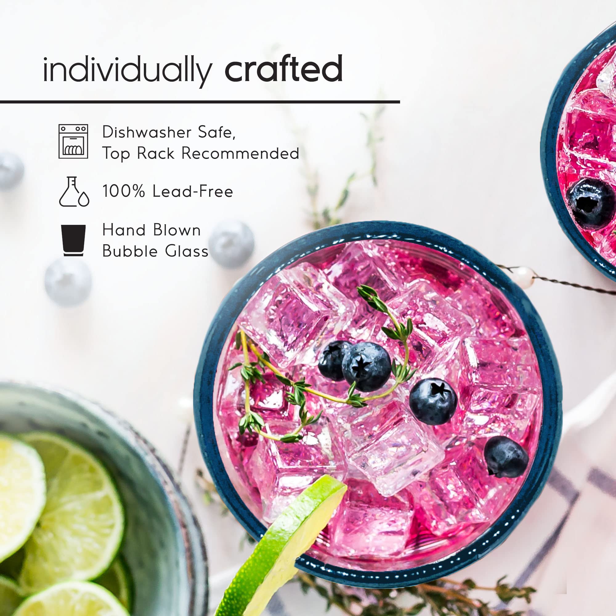 Premium 20 oz Aqua Blue Rim Tall Iced Tea Glasses - Set of 6 Handmade Mexican Recycled Glass Cups | Lead-Free & Non-Toxic | Perfect for Iced Tea, Lemonade, Cocktails & Summer Beverages