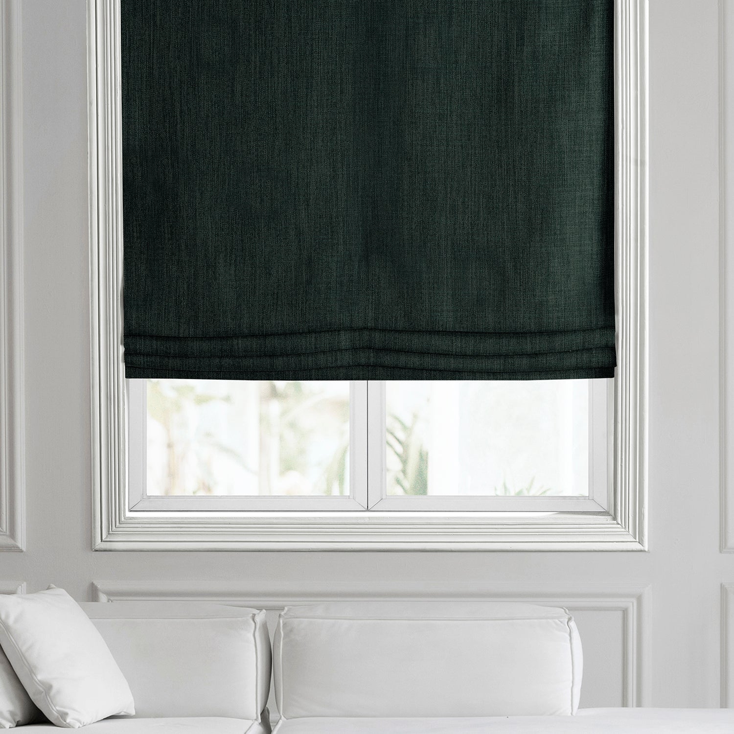 Focal Green Textured Faux Linen Roman Shade - Elegant Window Treatment for Living Room & Bedroom | Light Filtering & Privacy