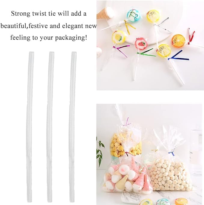 HAHIYO 300Pcs 4inch Clear Metal Twist Ties for Baking, Gifts & Crafts