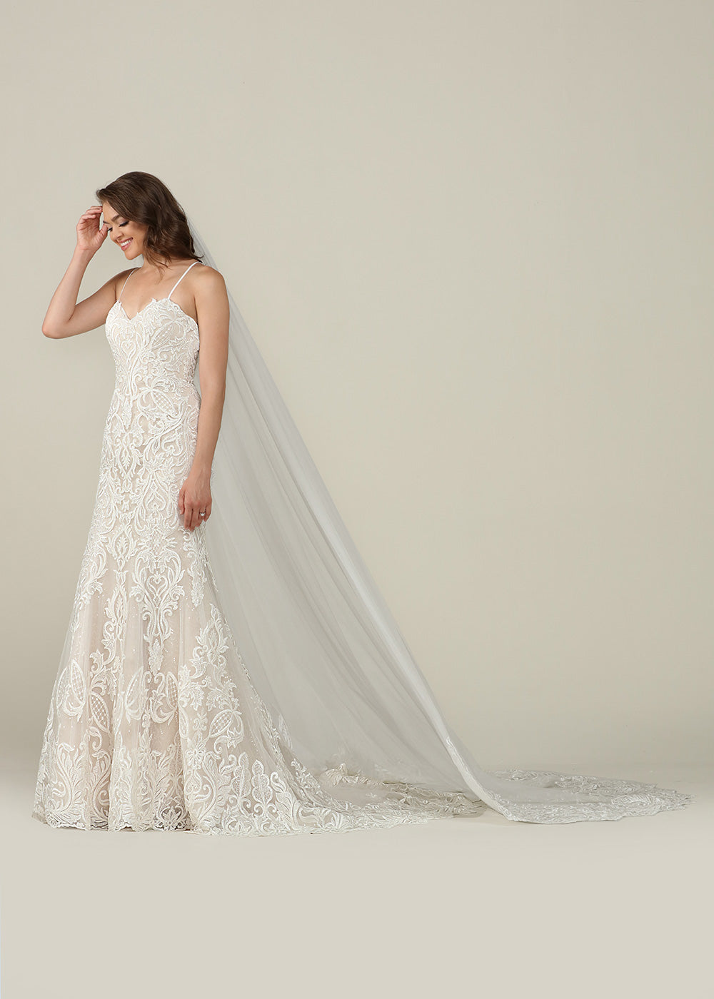 Elegant Morgan Veil Cathedral Wedding Veil with Delicate Lace Appliques - Perfect for Bridal Gowns, Formal Weddings & Romantic Ceremonies