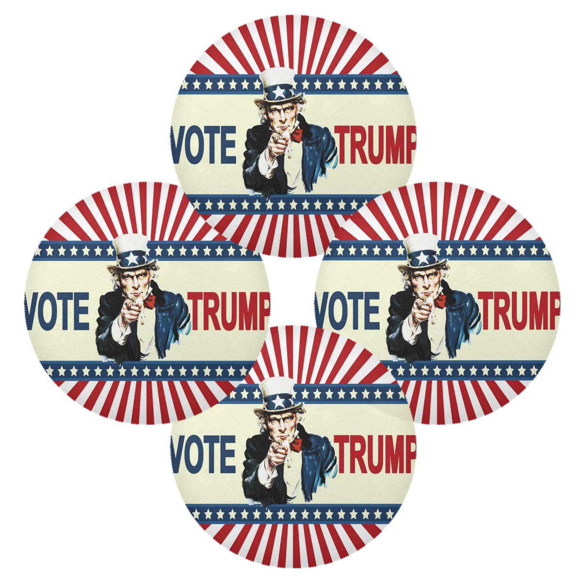Donald Trump 2020 Holiday Table Mats Set of 6 - Non-Slip Round 15.4 Inch Placemats for Kitchen, Dining Room, and Party Decor