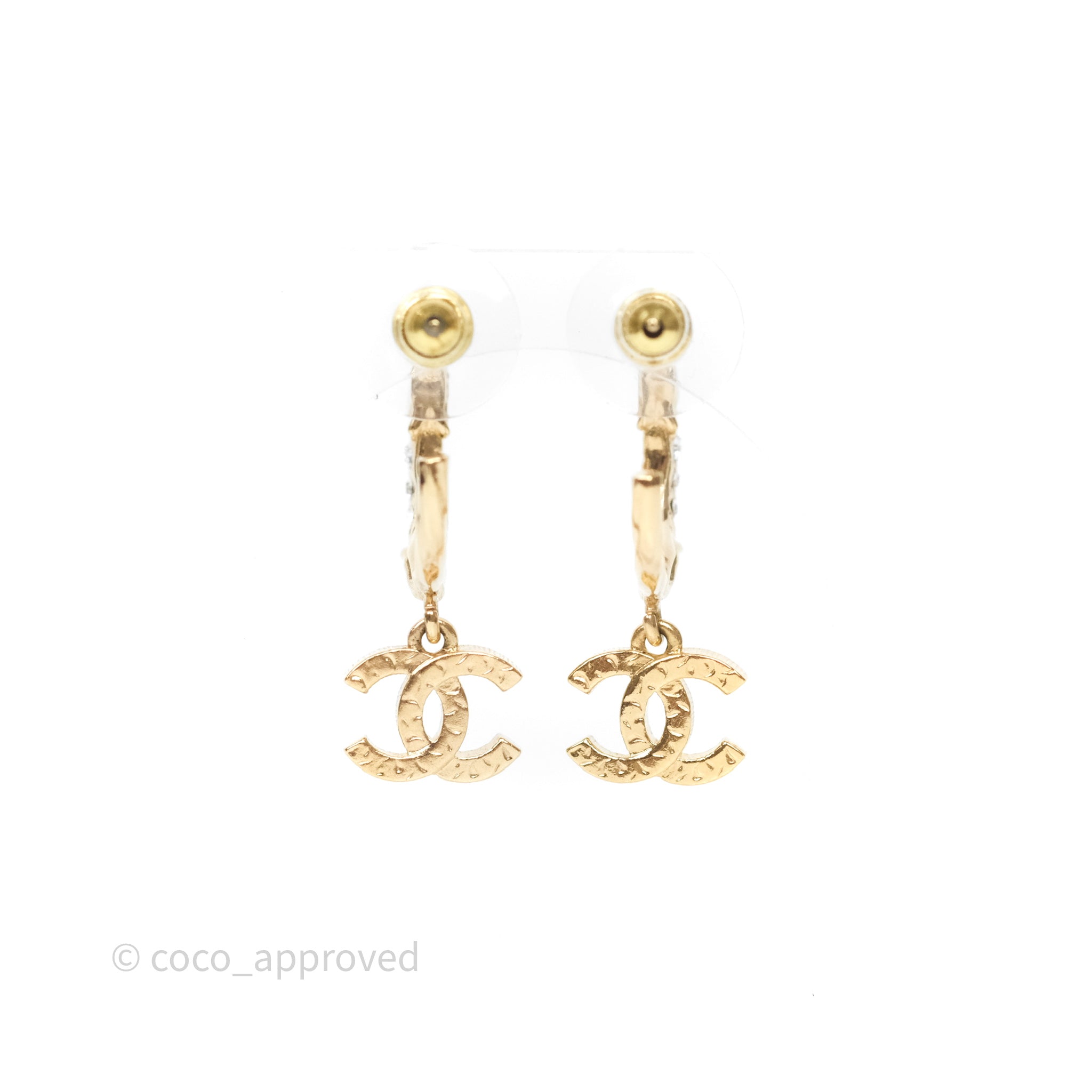 Chanel CC Crystal Hoop Earrings Gold Tone 23C - Luxury Fashion Jewelry for Women | Perfect for Parties, Weddings & Special Occasions
