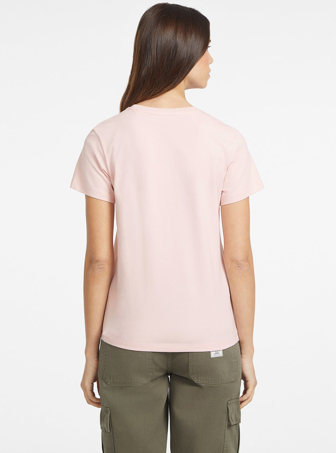 Guess Women's Light Pink Script Logo T-Shirt - Casual Cotton Tee for Everyday Wear & Outfits