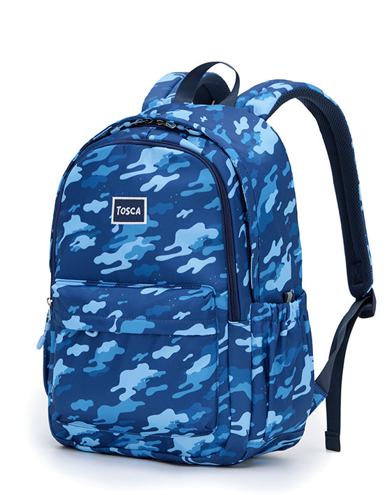 Tosca TCA948 Camo Kids Backpack Navy - Durable School Backpack for Boys & Girls, Waterproof & Lightweight for Outdoor Activities, Hiking, and Travel