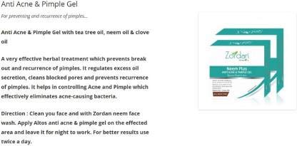 Altos Ayurveda Zordan Herbals Neem Plus Anti Acne & Pimple Gel - 50ml | Natural Ayurvedic Treatment for Clear Skin | Perfect for Daily Skincare Routine & Teenage Acne Care