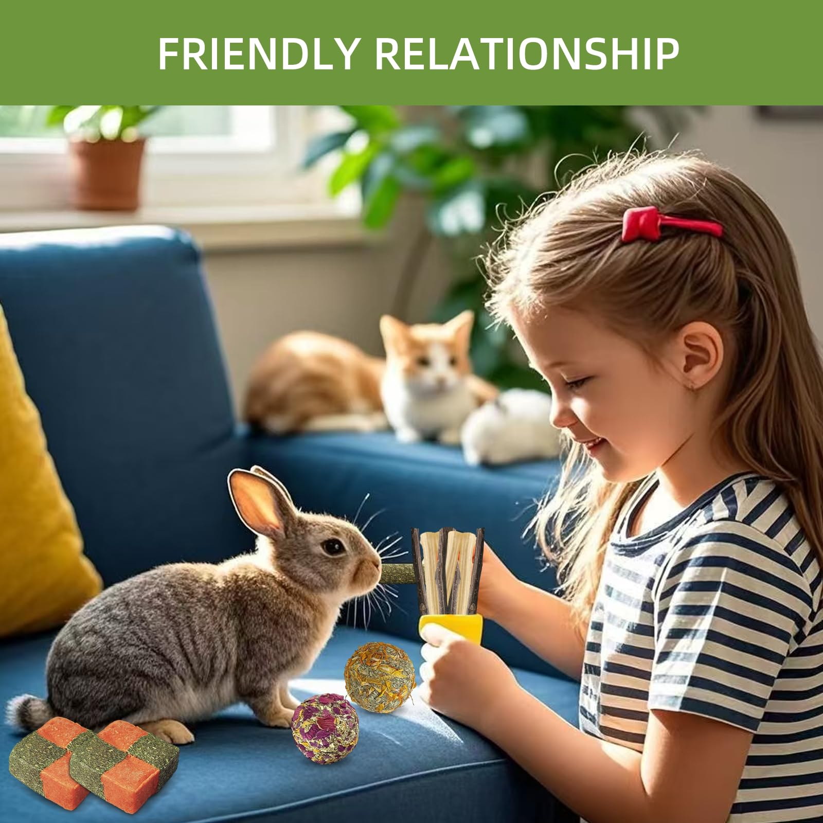 Natural Bunny Chew Toys for Rabbits & Small Pets - Herbal Crisp Chips, Timothy Hay Sticks, Sweet Bamboo & Apple Wood - Safe Hamster Toys for Guinea Pigs, Gerbils & Syrian Pets - Perfect for Indoor Play & Dental Health