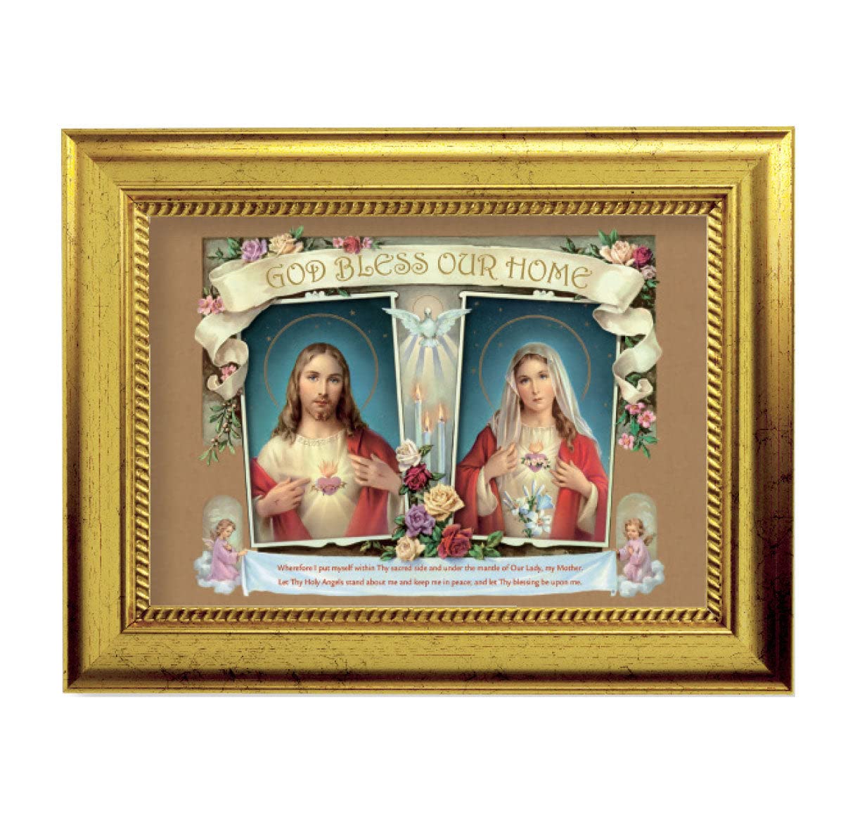 House Blessing Picture Framed Wall Art Decor - Small Antique Gold-Leaf Frame with Rope Detailing - Perfect for Home, Office & Spiritual Spaces