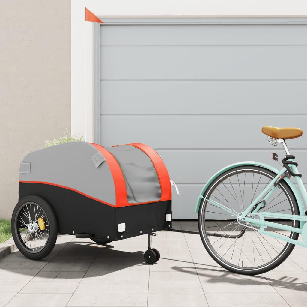 SKM Heavy Duty Bike Trailer - 45 kg Capacity, Black & Orange, 14 kg Weight - Perfect for Family Cycling, Grocery Hauling & Outdoor Adventures