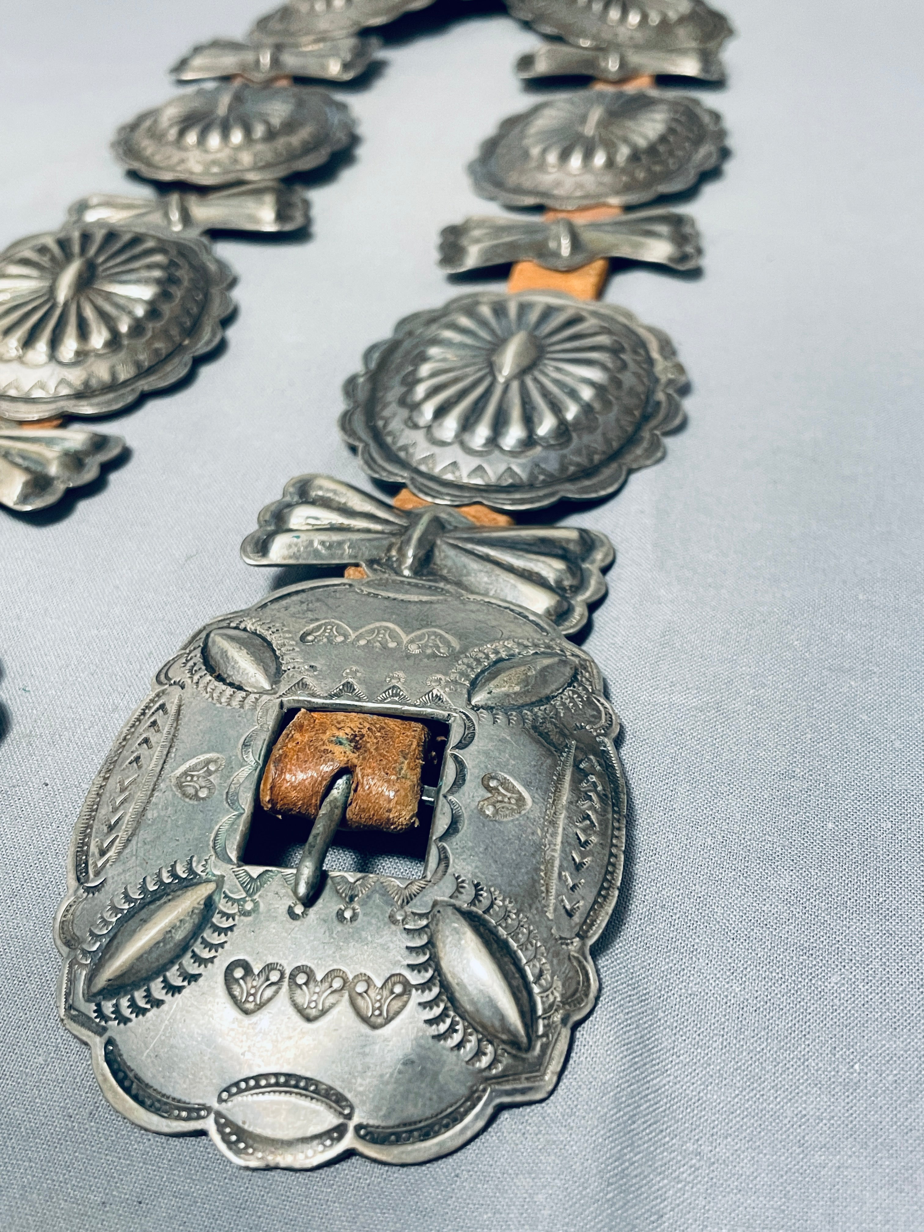 Vintage 1920s-1930s Navajo Sterling Silver Concho Belt - Hand Tooled Native American Jewelry for Western Fashion & Boho Style Outfits