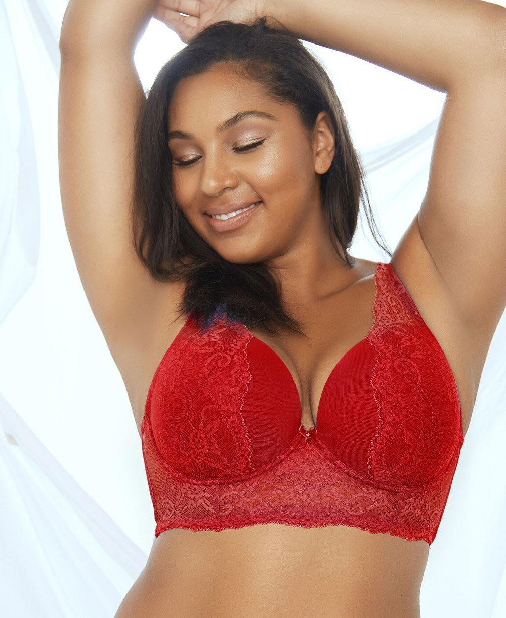 Parfait Sandrine Longline Plunge Bra - Sexy Push Up Underwire Bra for Women, Comfortable Full Coverage Lingerie in Racing Red - Perfect for Date Night, Special Occasions & Everyday Wear