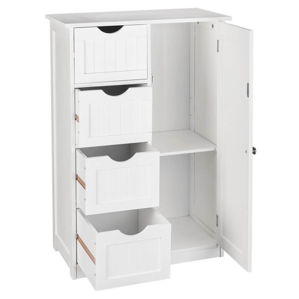 White 4-Drawer Wooden Bathroom Storage Cabinet Organizer - Space-Saving Vanity Organizer for Makeup, Toiletries & Towels - Perfect for Bathroom, Bedroom & Office Organization