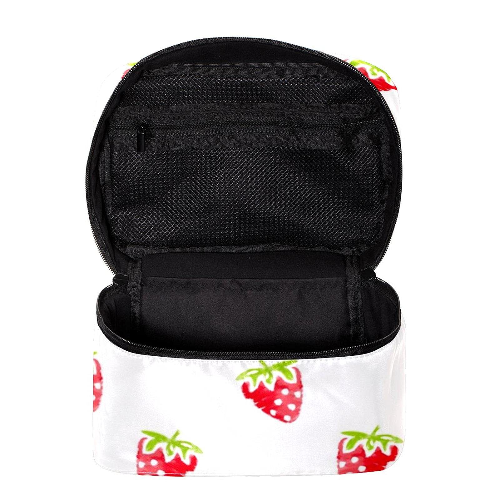 Hand Drawn Strawberry Pattern Travel Makeup Bag - Large Cosmetic Organizer with Zipper for Women & Girls | Perfect for Vacation, Gym & Daily Essentials Storage