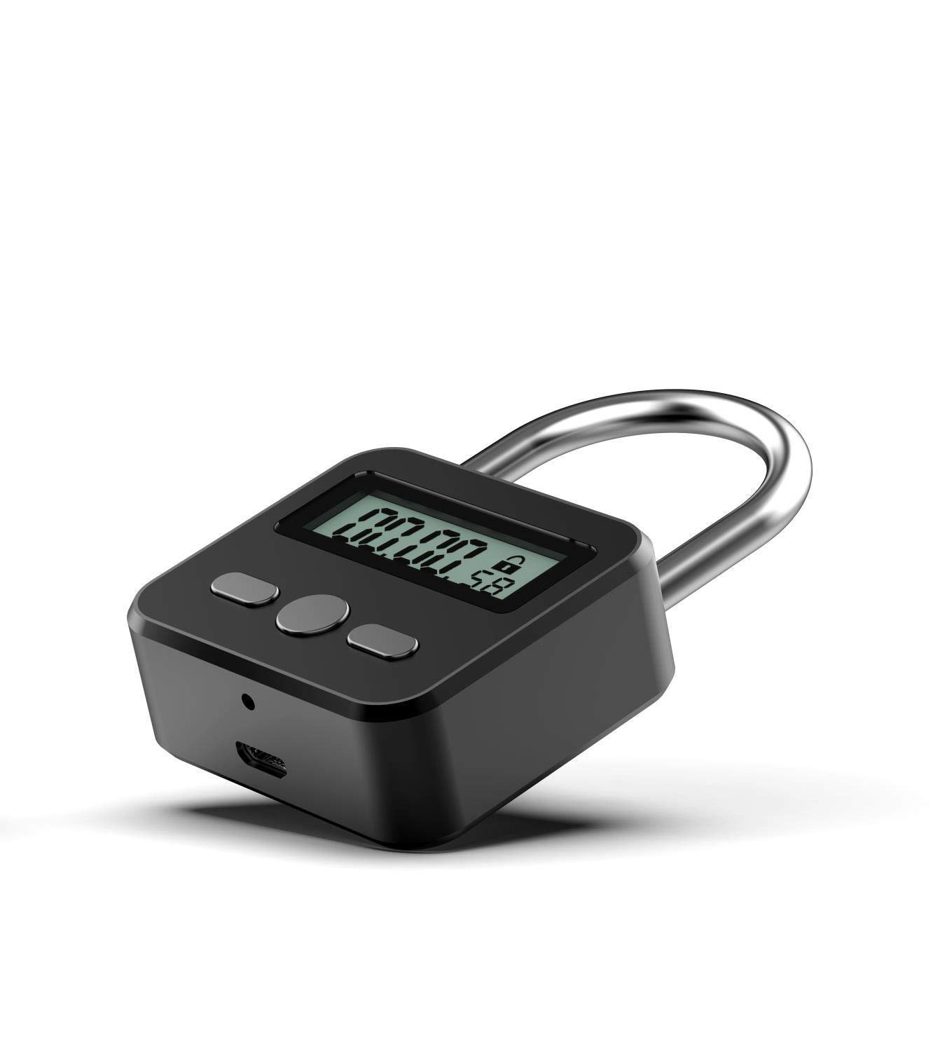 Electronic Time Padlock with LCD Display - USB Rechargeable Metal Timer Lock (Black) - Perfect for Gym Lockers, School Lockers, and Travel Security