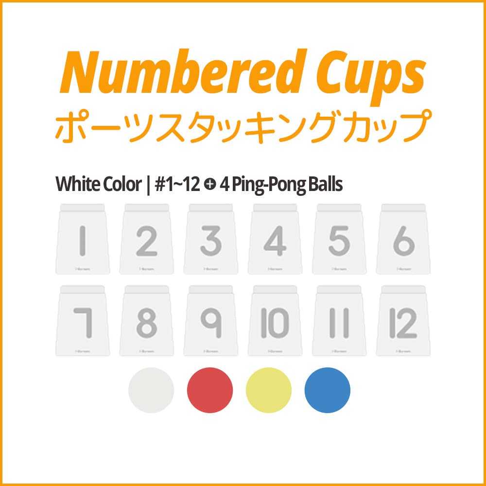 i-Scream Numbered Stacking Cups Set - 12 Sport Stacking Cups with Numbers 1-12 & 4 Ping Pong Balls for Speed Stacking Games, PE Class Activities, Sports Training, and Classroom Learning Games - Perfect for Kids, Teachers, and Team Building Exercises