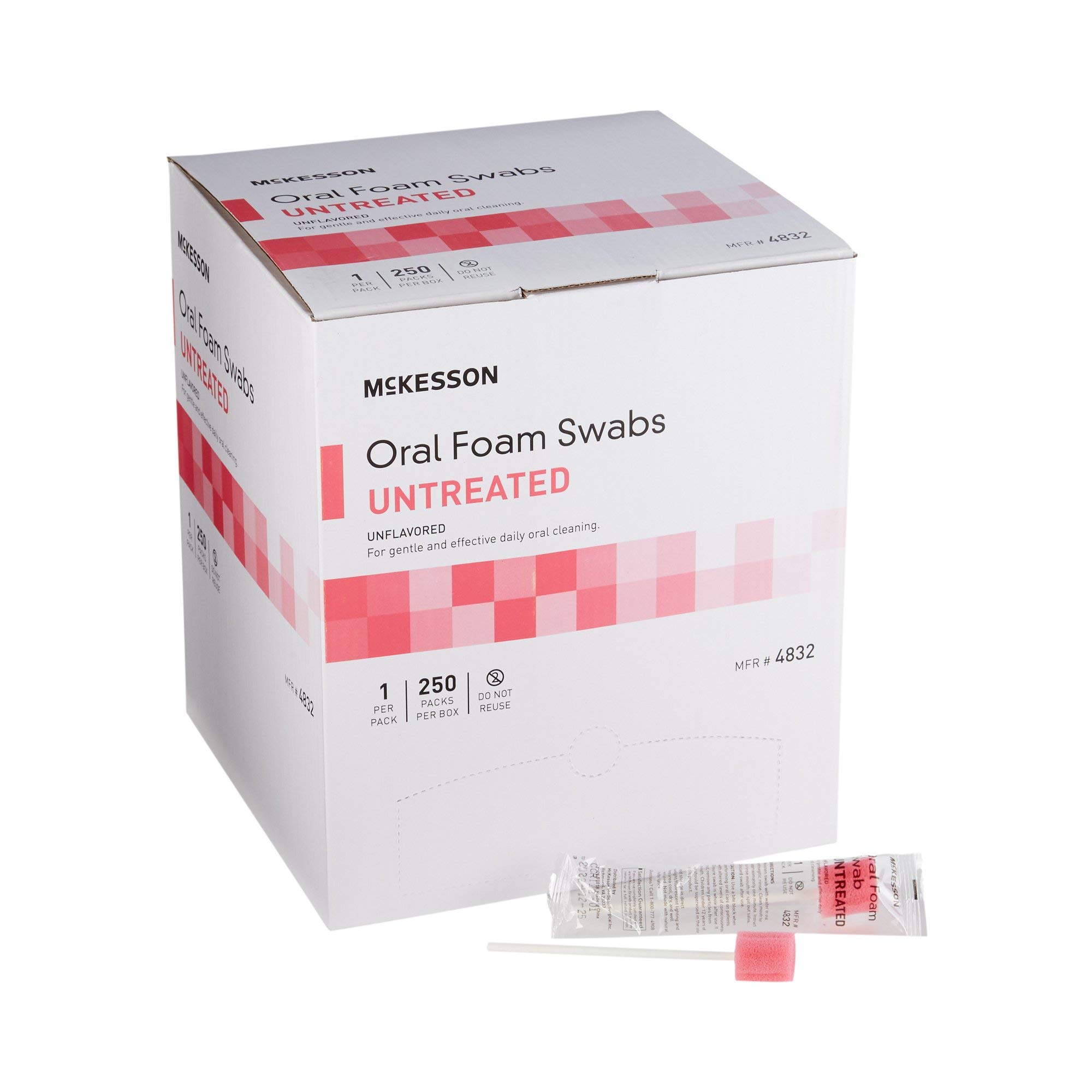 McKesson Untreated Oral Foam Swabs - 1000 Count (4 Packs of 250) | Gentle Daily Mouth Cleaning for Adults & Seniors | Ideal for Hospital Care, Nursing Homes, and Home Oral Hygiene