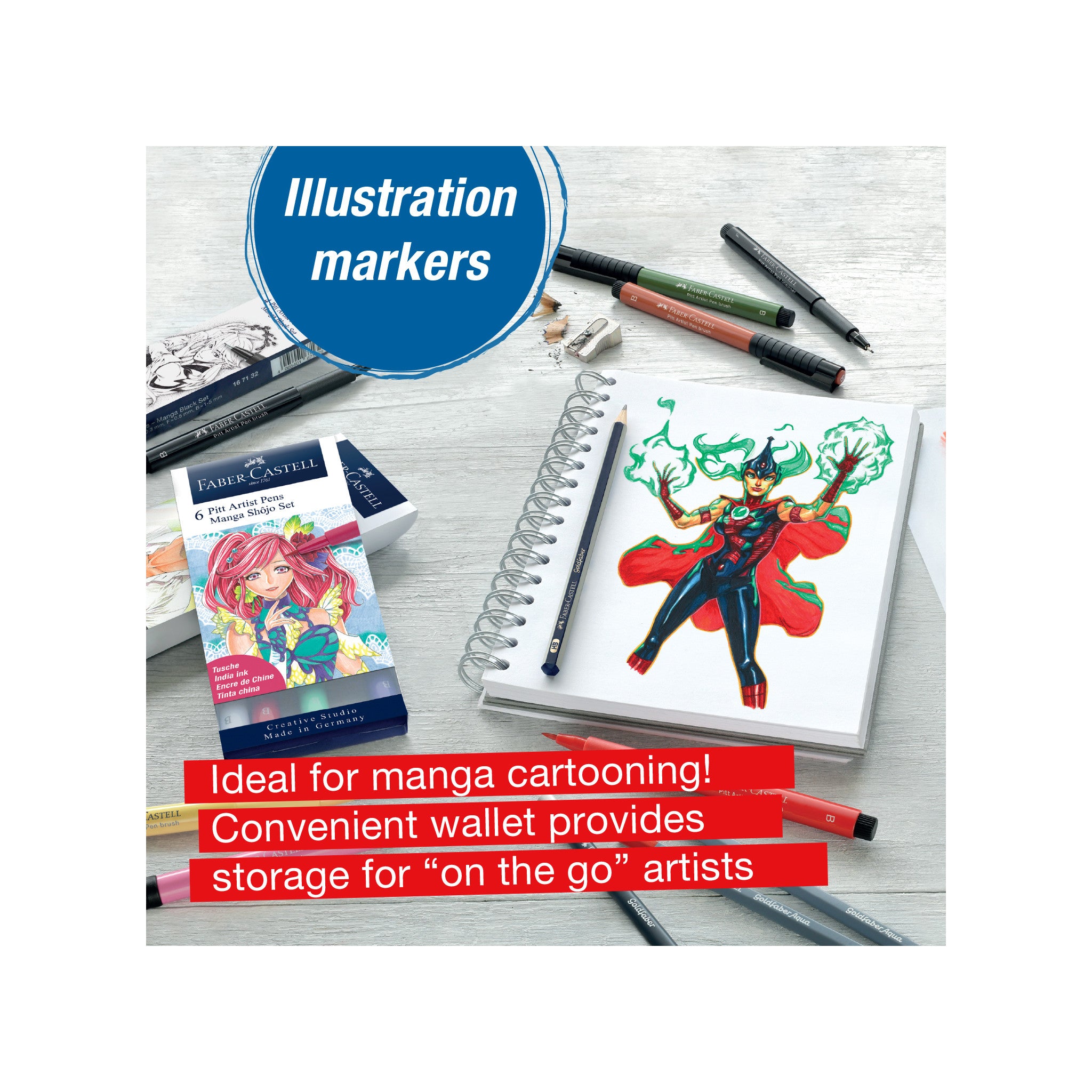 Pitt Artist Pen Manga Basic Set - 8 Piece Wallet (167107) - Perfect for Manga Drawing, Comic Art & Illustration