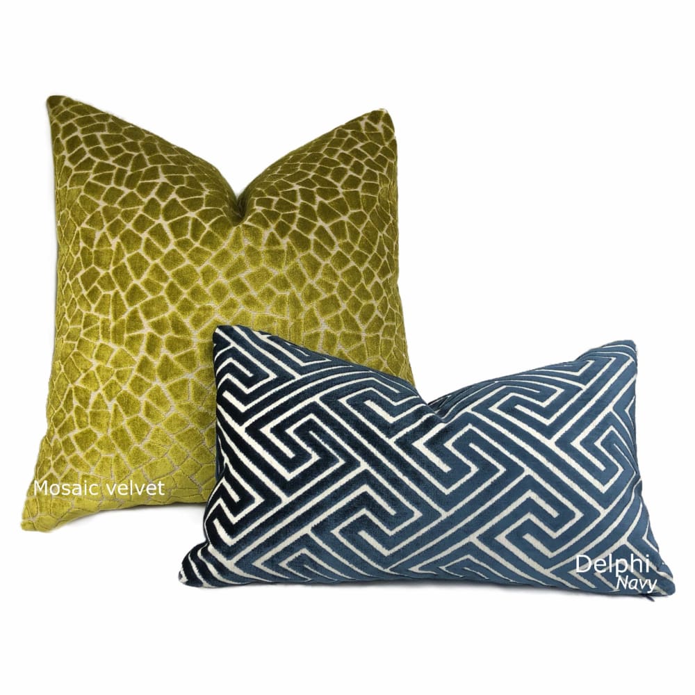 Deluxe Navy Blue Greek Key Pattern Velvet Pillow Cover - Luxury Decorative Throw Pillow Case for Sofa, Bed & Home Decor