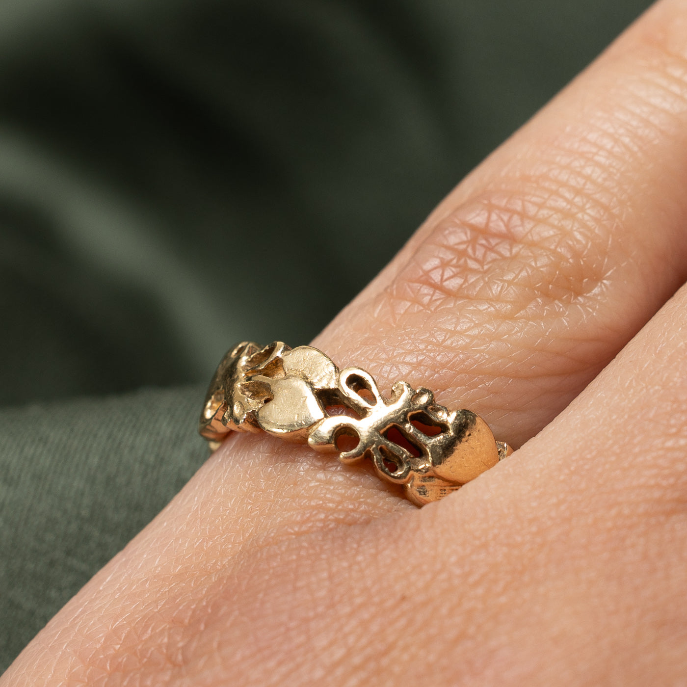 14K Yellow Gold Nature Motif Open Band Ring - 6.3mm Wide - Size 5.5 - Perfect for Weddings, Anniversaries & Everyday Elegance