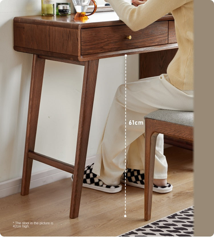 Solid Oak Wood Extendable Dressing Table - Walnut Finish | Elegant Vanity Desk for Bedroom, Makeup Station & Home Decor