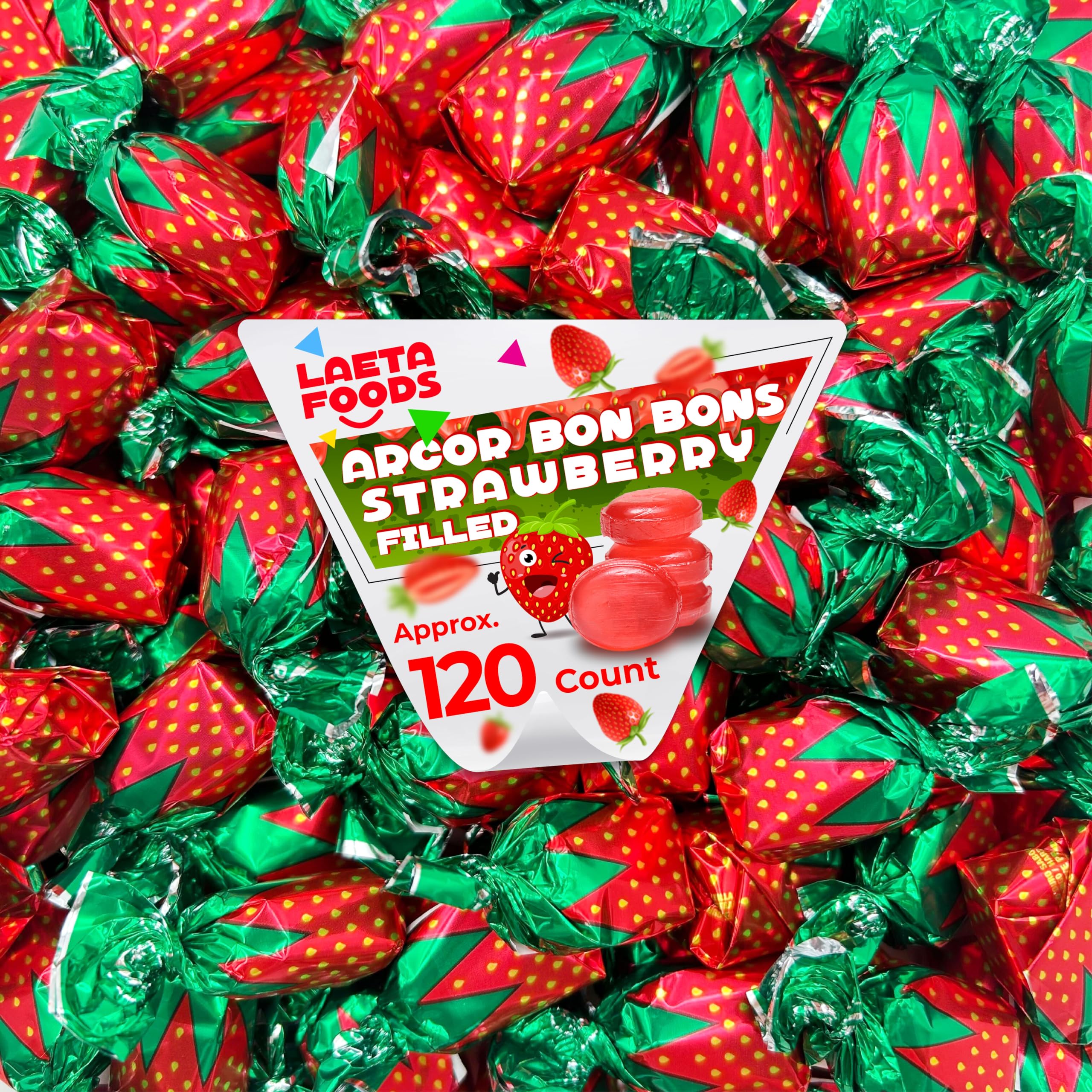 Arcor Strawberry Hard Candy Bon Bons - 2 Pound Bulk Bag (Approx. 120 Count) | Party Favors, Office Treats & Gift Fillers