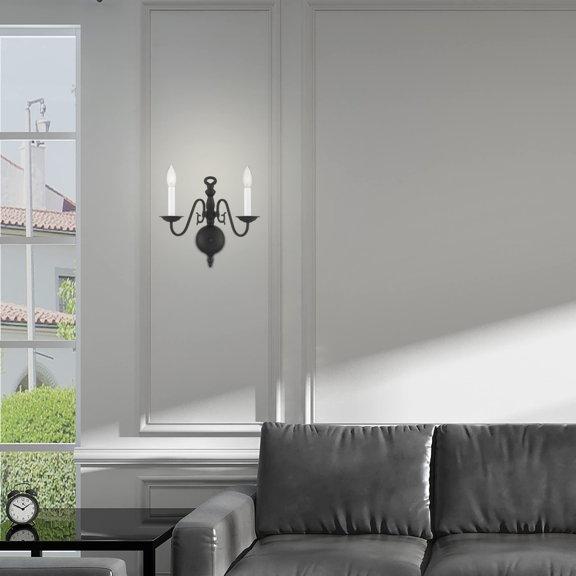 Livex Lighting 5002-04 2-Light Black Wall Sconce - Modern Wall Light Fixture for Bedroom, Living Room & Hallway Lighting