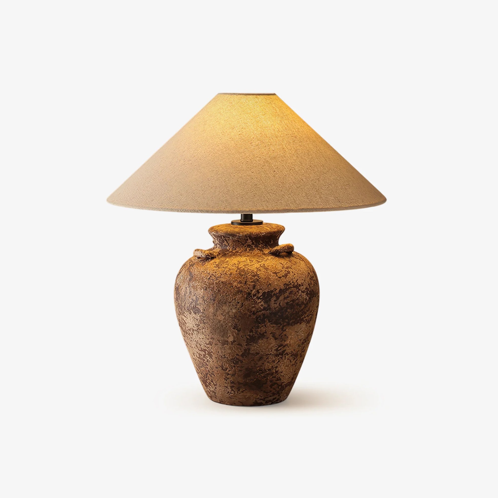 Vintage Terracotta Vase Table Lamp - Handcrafted Ceramic Nightstand Light with Rattan Shade for Bedroom, Living Room & Office Decor
