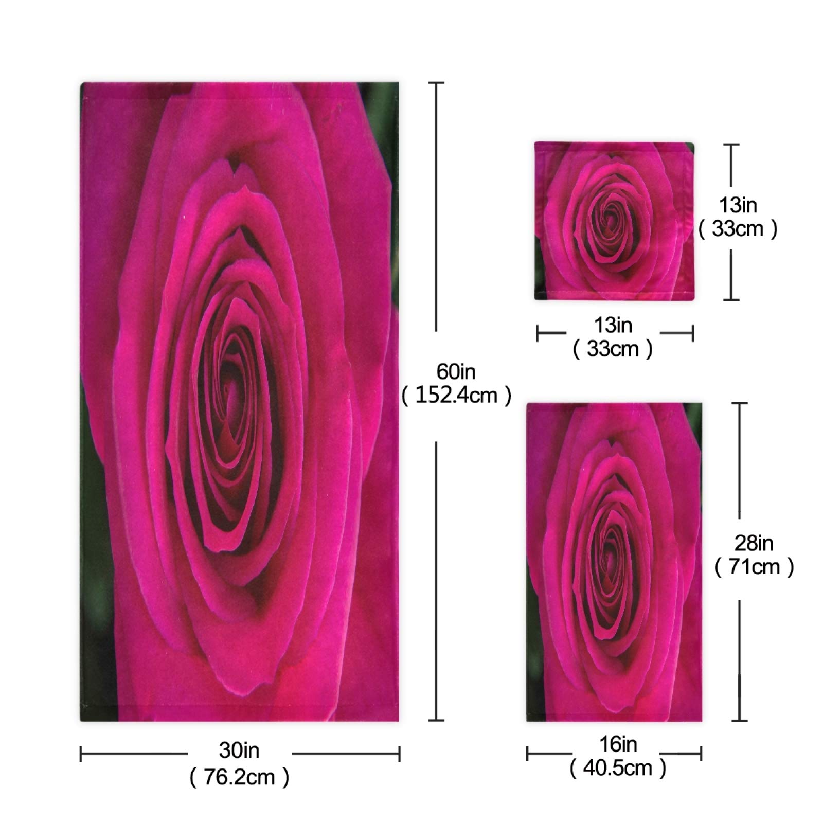 3 Piece Pink Fuchsia Rose Bath Towel Set - Ultra Soft, Heavy Weight & Highly Absorbent - Perfect for Valentine's Day Gifts, Spa Day, Bridal Shower & Luxury Bathroom Decor