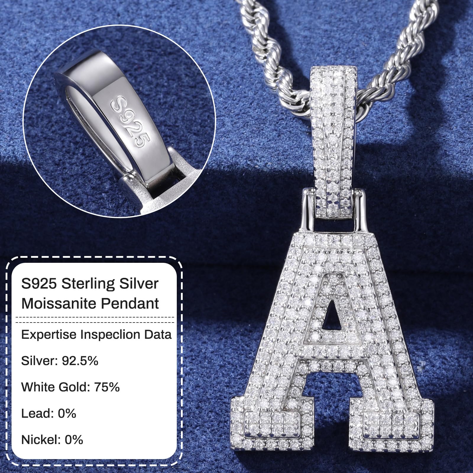 3D Iced Out Letter Pendant Necklace - 925 Sterling Silver Moissanite Nameplate for Men & Women | Personalized Name Jewelry Gift for Birthday, Anniversary & Special Occasions
