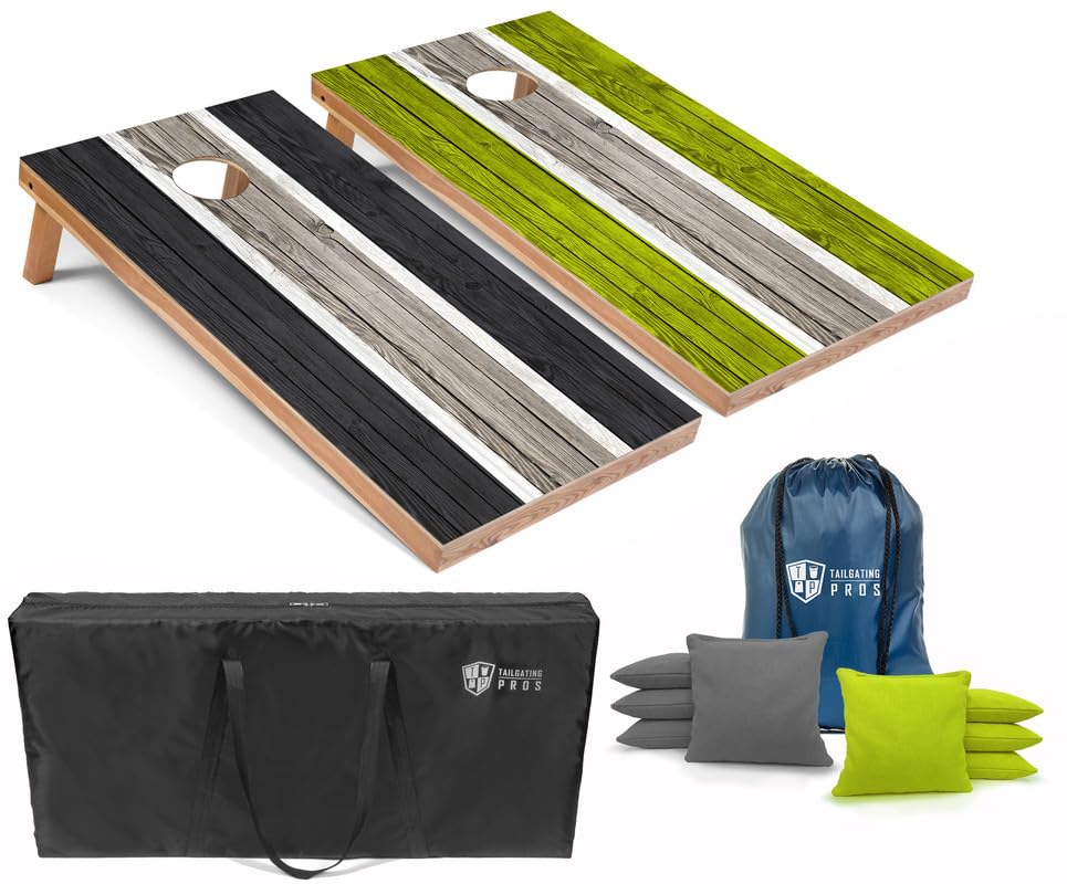 Premium Striped LED Cornhole Board Set with Built-in Multicolor Lights - 4'x2' Regulation Size, Includes 8 Bean Bags & Carrying Case - Perfect for Tailgating, Backyard Parties, and Outdoor Game Nights