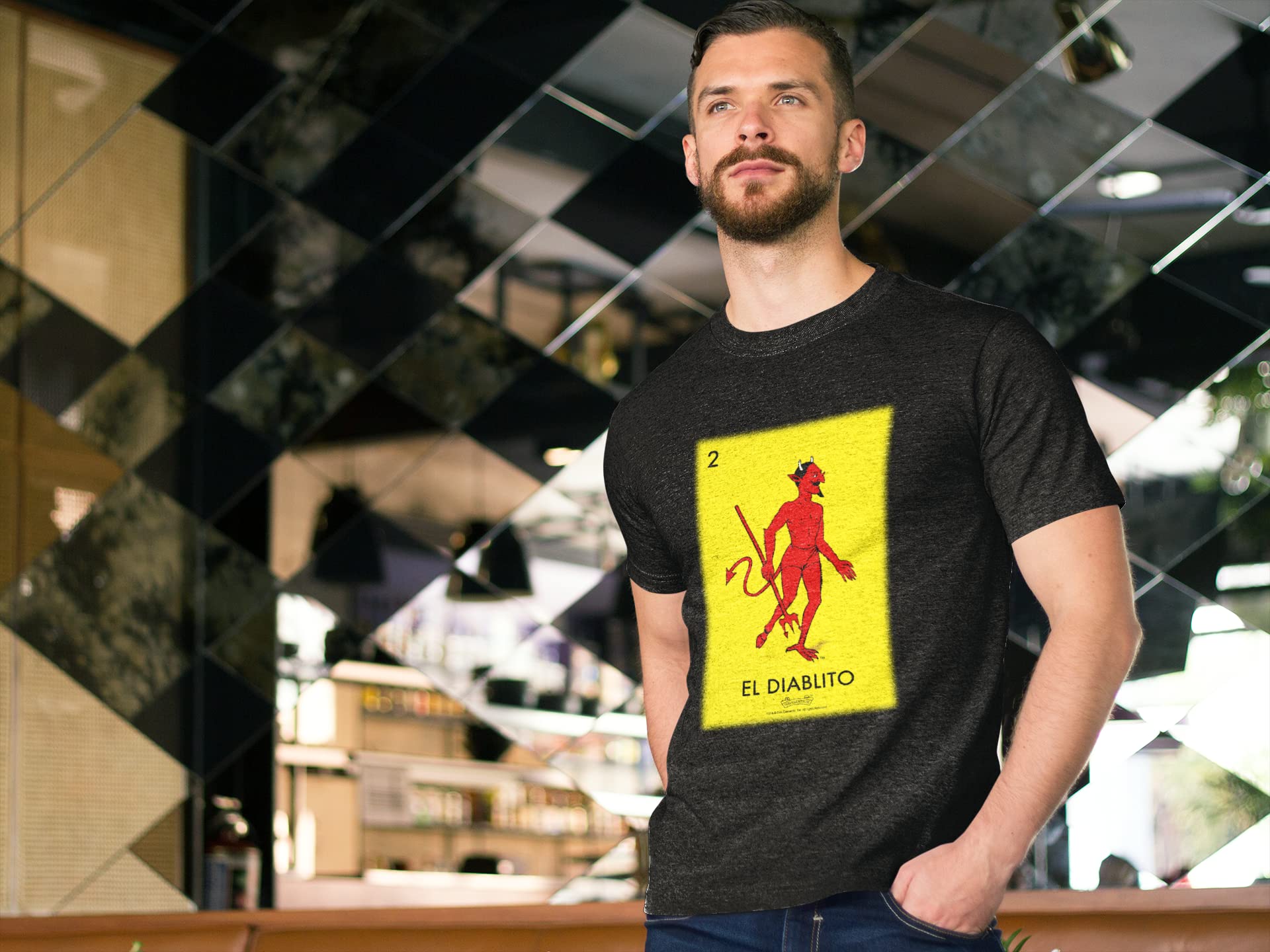 Pop Threads El Diablito Devil Loteria Card Mexican Graphic T-Shirt for Men - Cool Latino Cultural Tee for Parties, Cinco de Mayo & Hispanic Heritage Celebrations