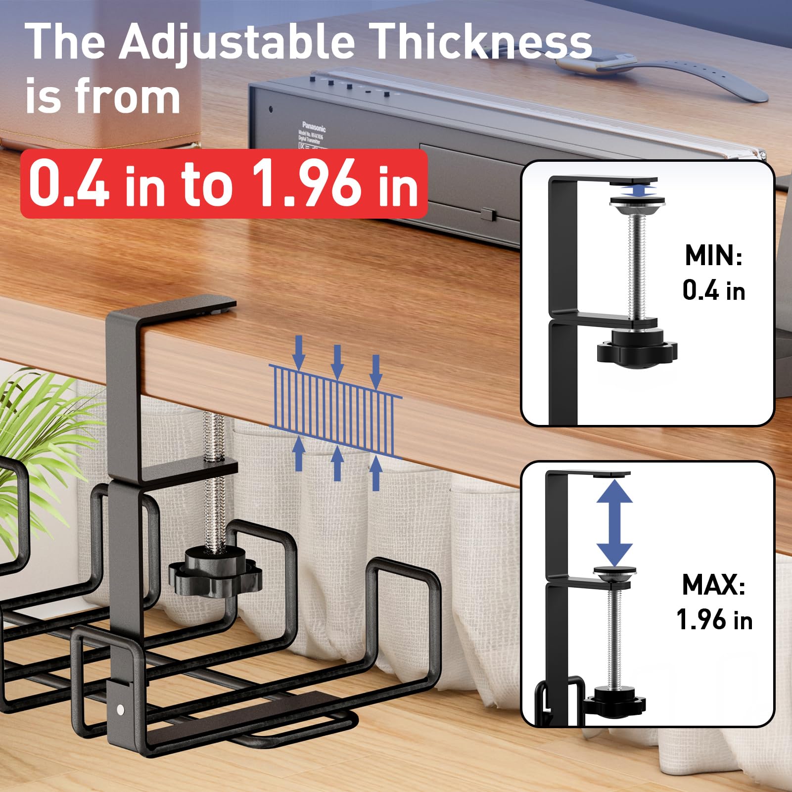 SpaceCare Under Desk Cable Management Tray - No Drill Wire Organizer for Home & Office - Black Cable Rack & Cord Holder Kit (1 Pack) - Perfect for Computer, Gaming & Workspace Organization